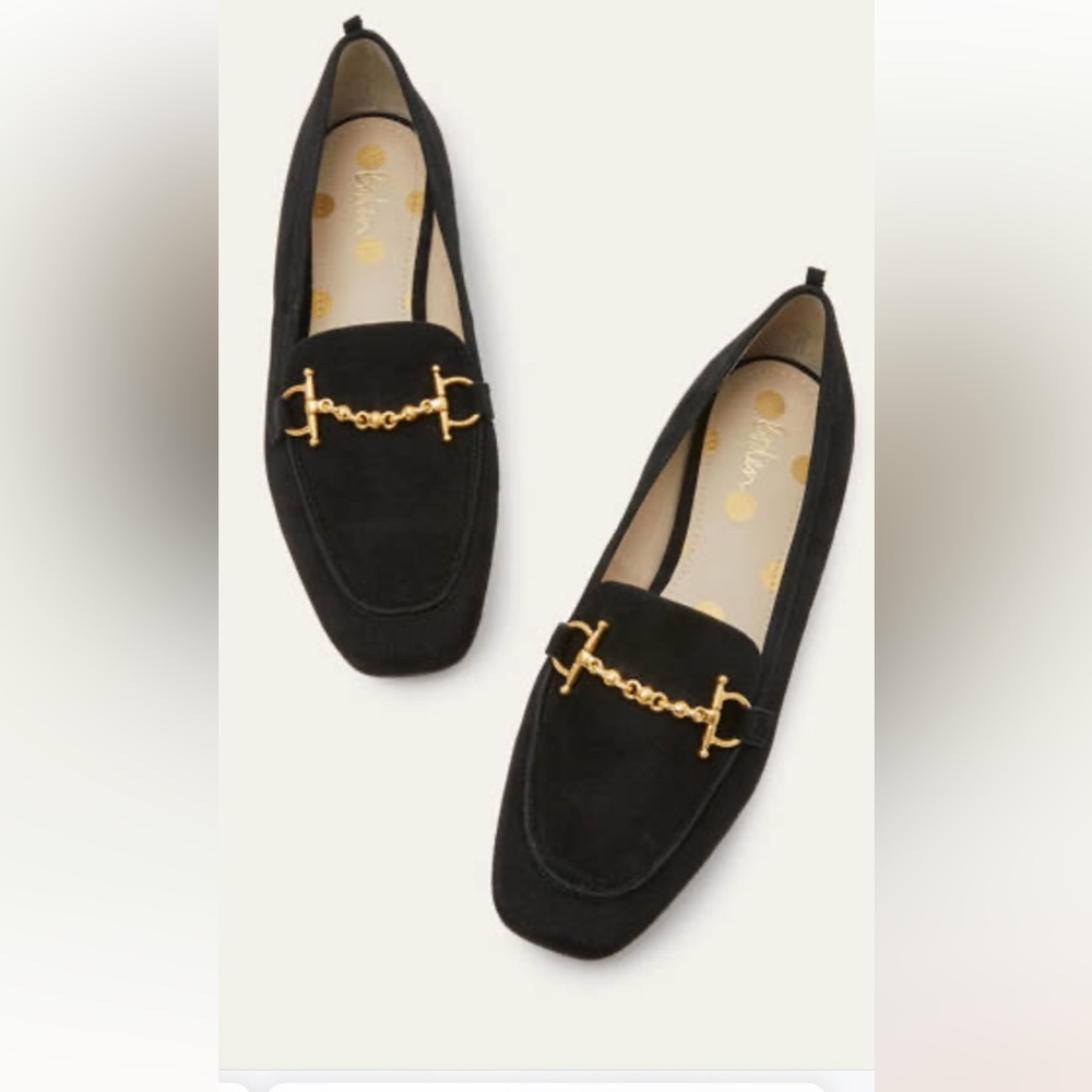 Boden Black Loafers with Gold Accent
